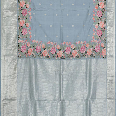Kanchipattu Bluish Grey Embroidered Saree
