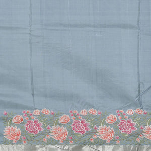 Kanchipattu Bluish Grey Embroidered Saree