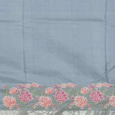 Kanchipattu Bluish Grey Embroidered Saree