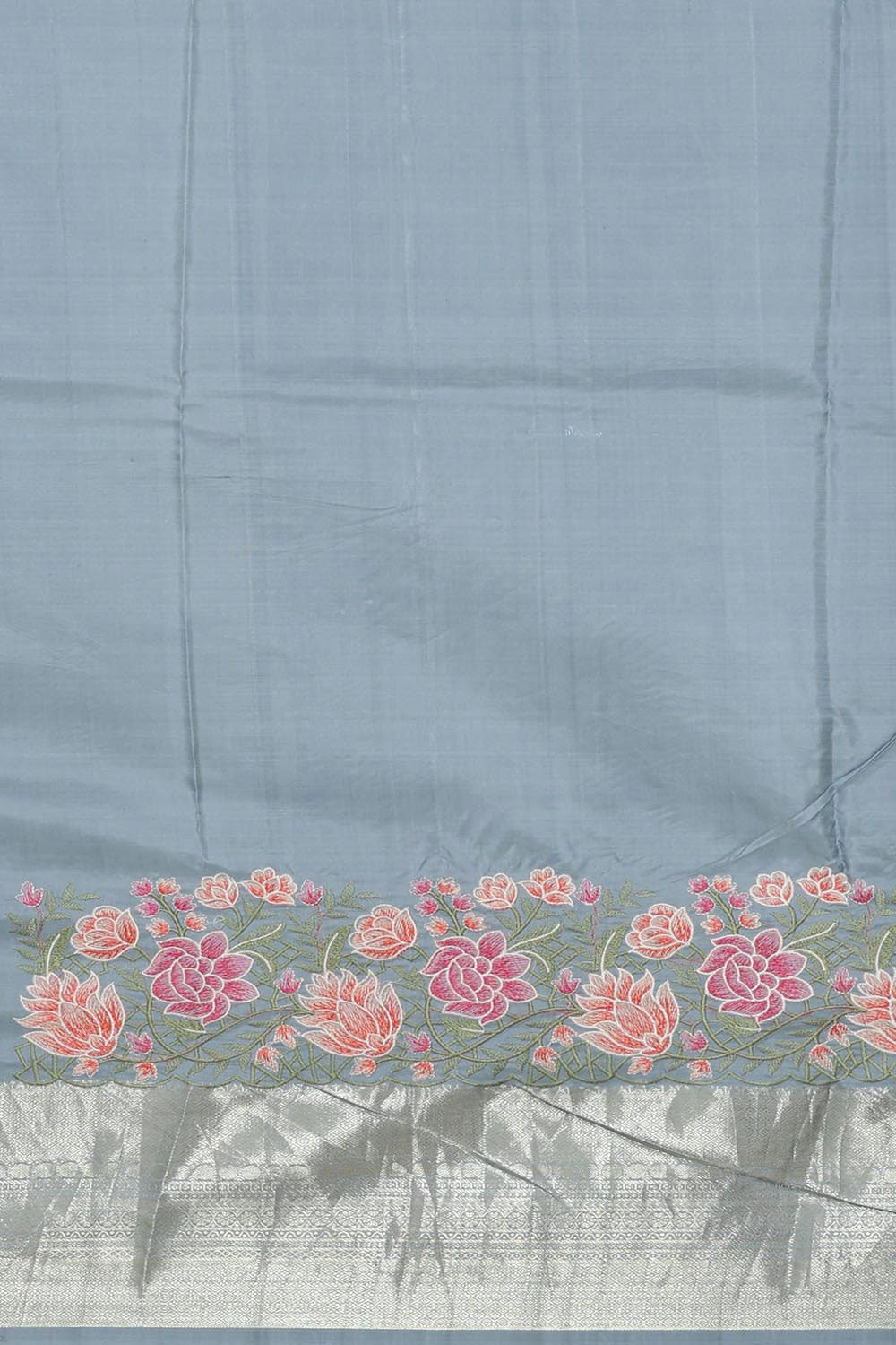 Kanchipattu Bluish Grey Embroidered Saree
