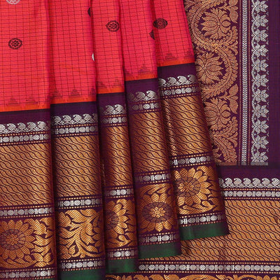 Gadwal Silk Pinkish Red Saree