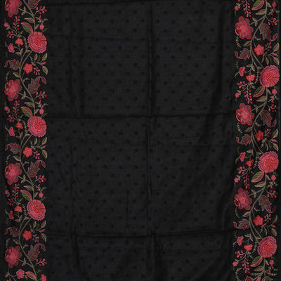 Embroidered Tussar Silk Black Saree