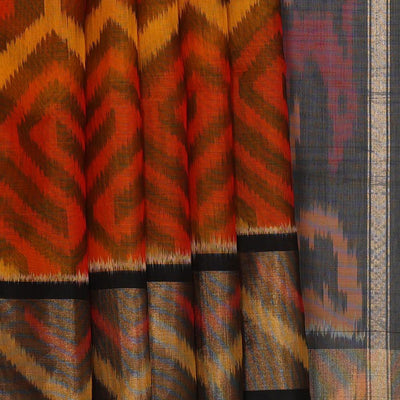 Ikat Silk Cotton Yellow-Red Saree