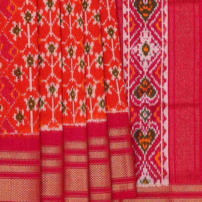 Ikat Silk Orange Saree