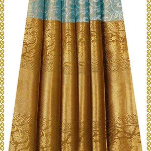 Kanchipattu Blue Tissue Pavada Unstitched Set