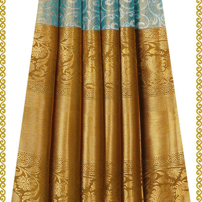 Kanchipattu Blue Tissue Pavada Unstitched Set