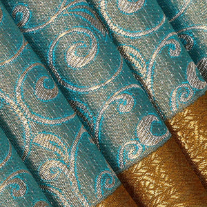 Kanchipattu Blue Tissue Pavada Unstitched Set