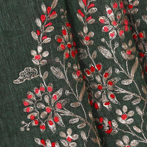 Embroidered Tussar Silk Bottle Green Saree