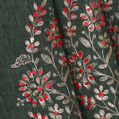 Embroidered Tussar Silk Bottle Green Saree
