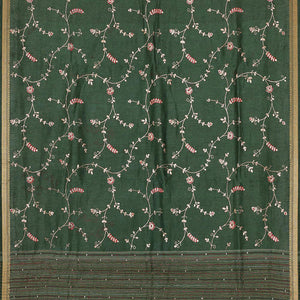 Embroidered Tussar Silk Bottle Green Saree
