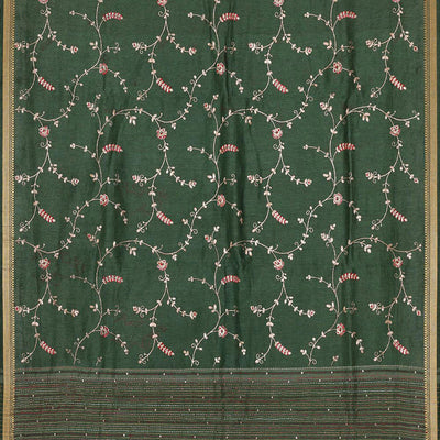 Embroidered Tussar Silk Bottle Green Saree