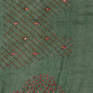 Embroidered Tussar Silk Bottle Green Saree