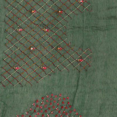 Embroidered Tussar Silk Bottle Green Saree