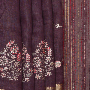 Embroidered Tussar Silk Violet Saree