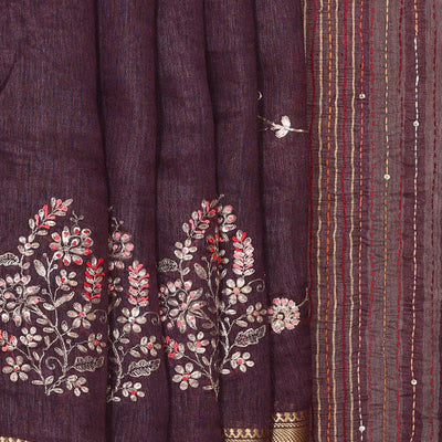 Embroidered Tussar Silk Violet Saree