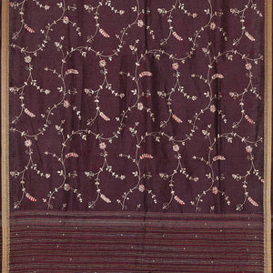 Embroidered Tussar Silk Violet Saree