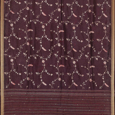 Embroidered Tussar Silk Violet Saree