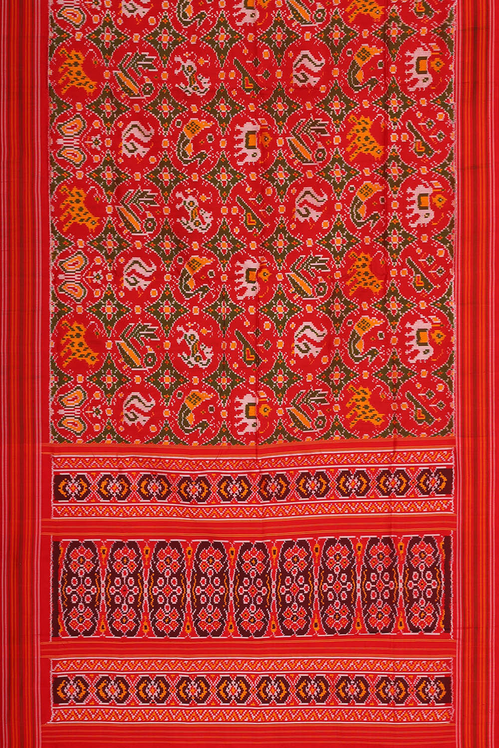 Ikat Silk Dark Orange Saree