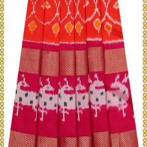 Ikat Orange Pavada Unstitched Set