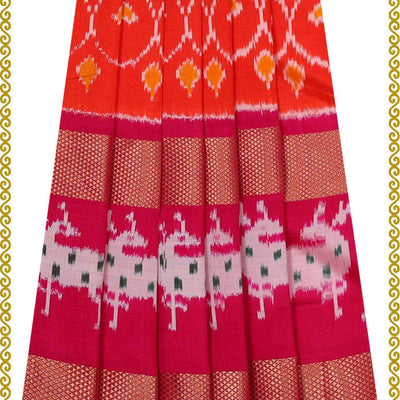 Ikat Orange Pavada Unstitched Set