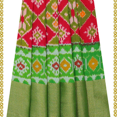 Ikat Reddish Pink Pavada Unstitched Set
