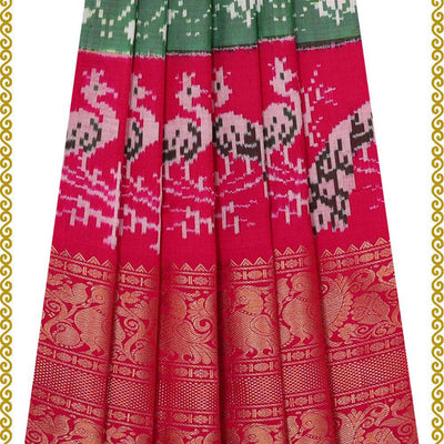 Ikat Green Pavada Unstitched Set