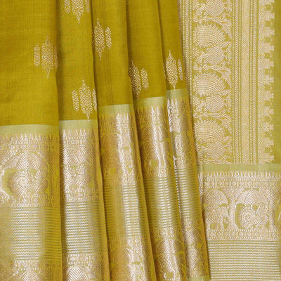 Kanchi Kora Golden Green Brocade Saree