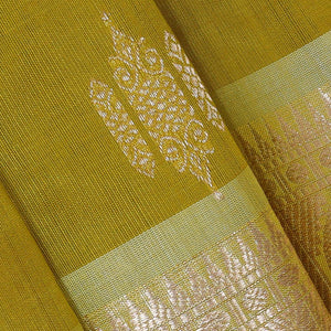 Kanchi Kora Golden Green Brocade Saree