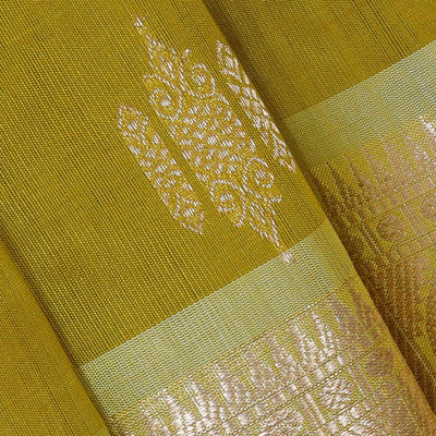 Kanchi Kora Golden Green Brocade Saree