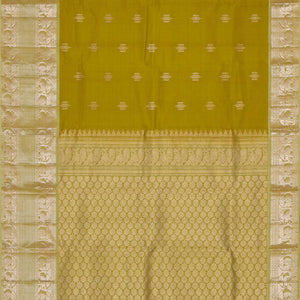 Kanchi Kora Golden Green Brocade Saree