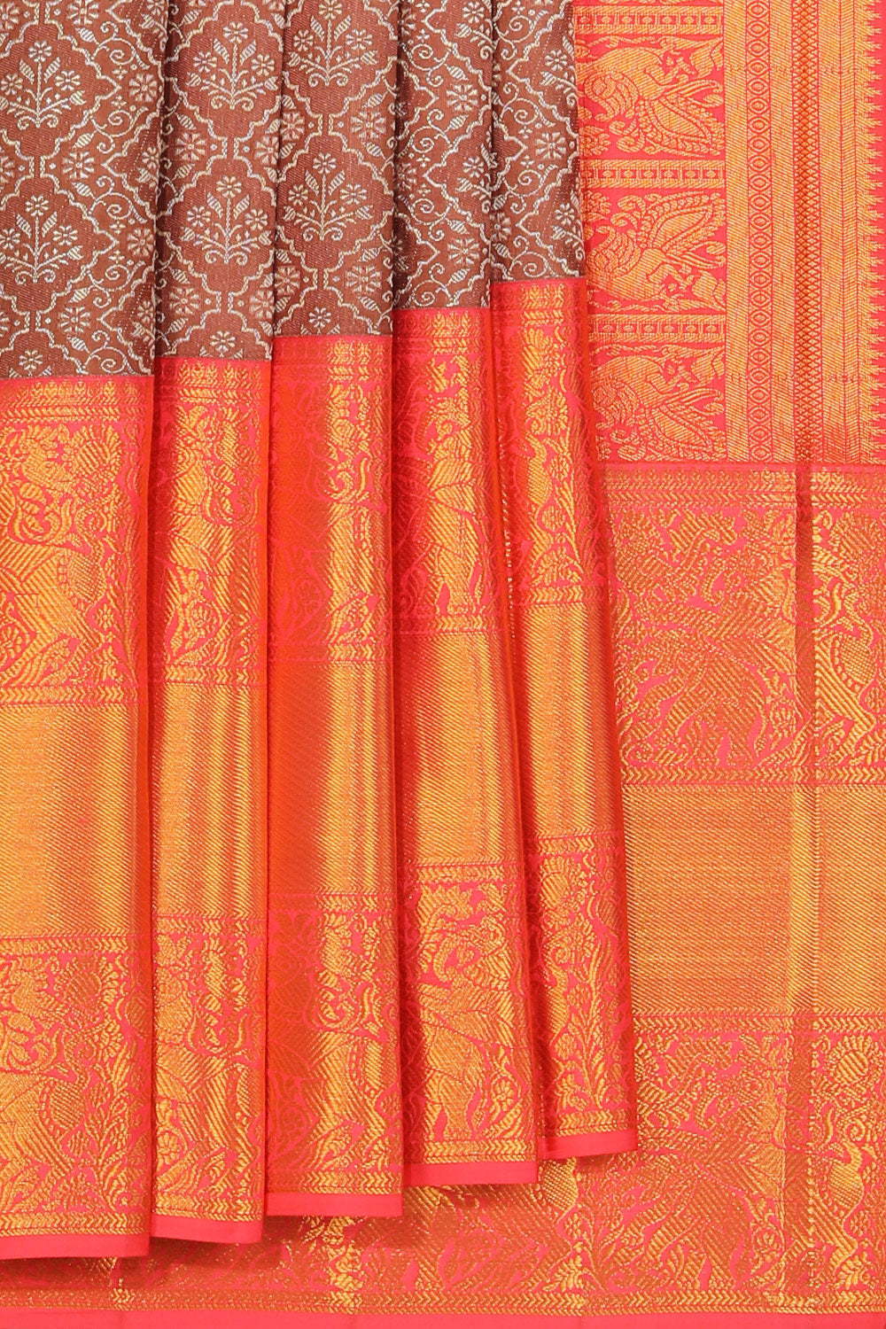 Kanchipattu Brocade Brown Saree