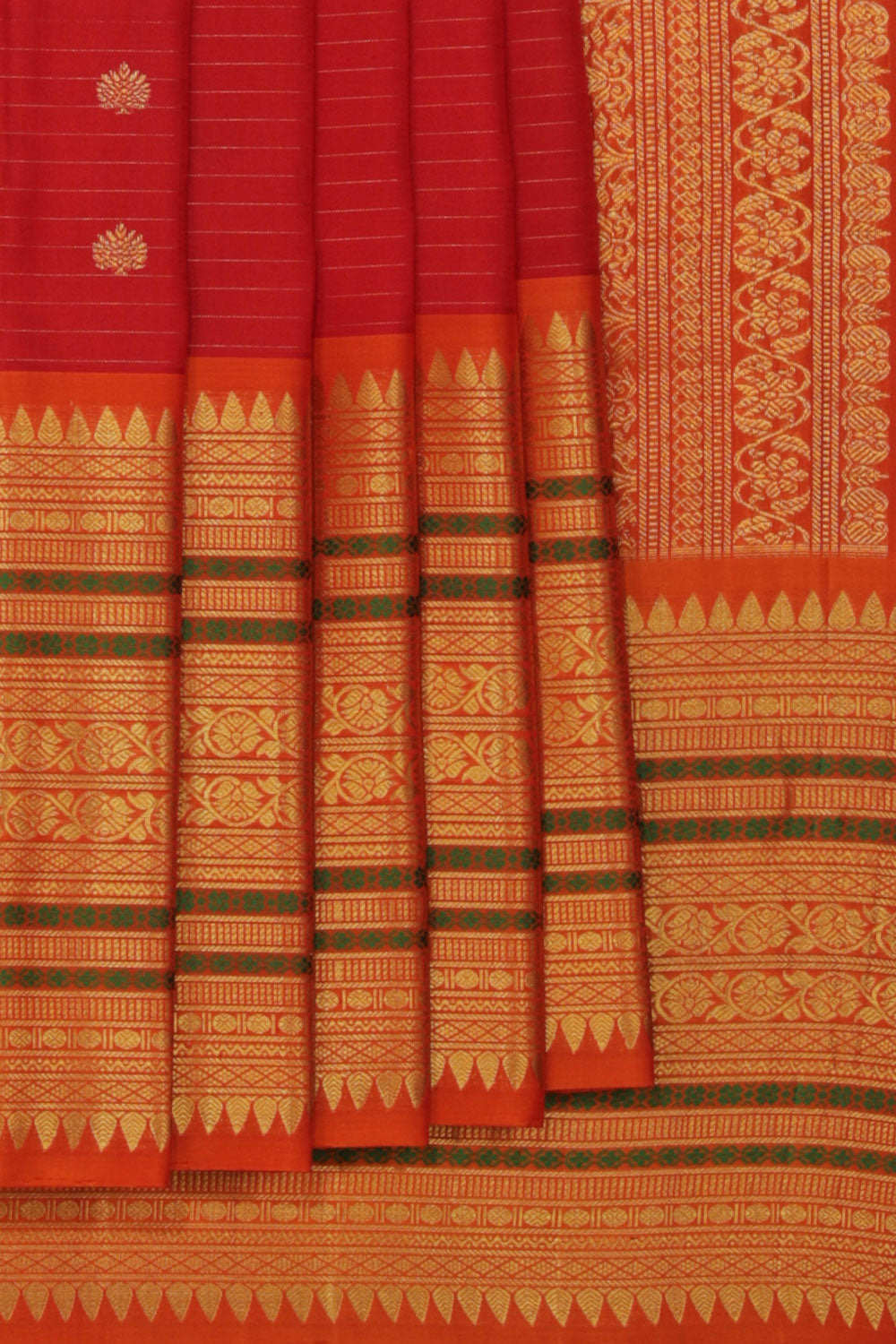 Gadwal Coral Red Saree