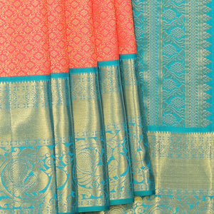 Kanchipattu Brocade Coral Peach Saree