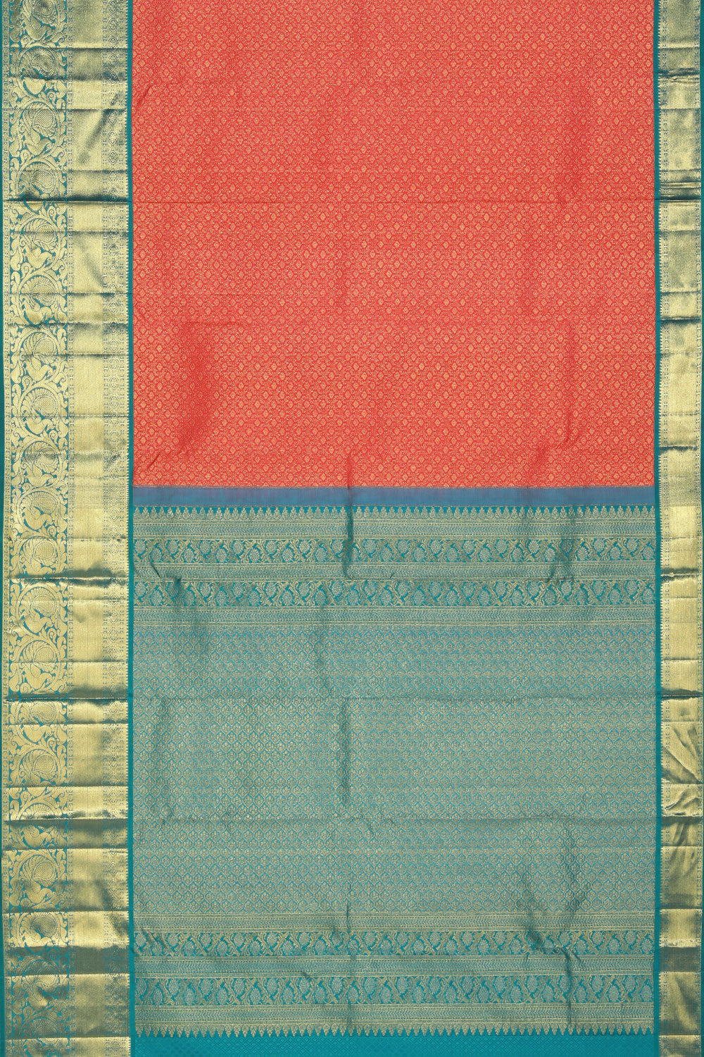 Kanchipattu Brocade Coral Peach Saree