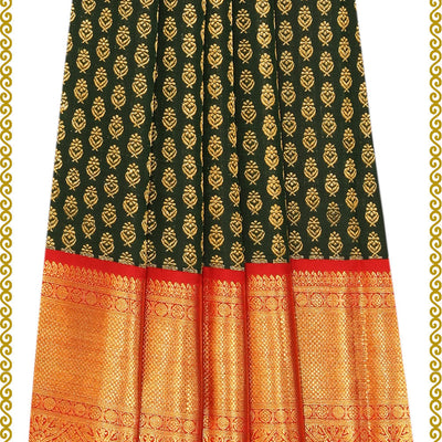 Kanchipattu Bottle Green Pavada Unstitched Set