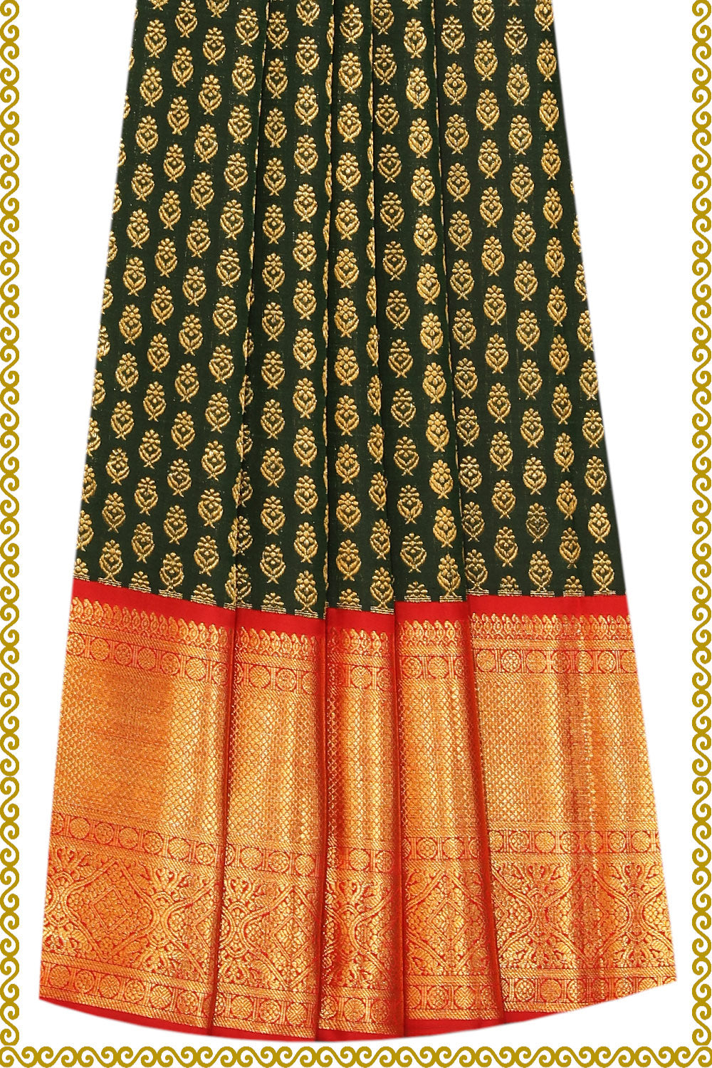 Kanchipattu Bottle Green Pavada Unstitched Set