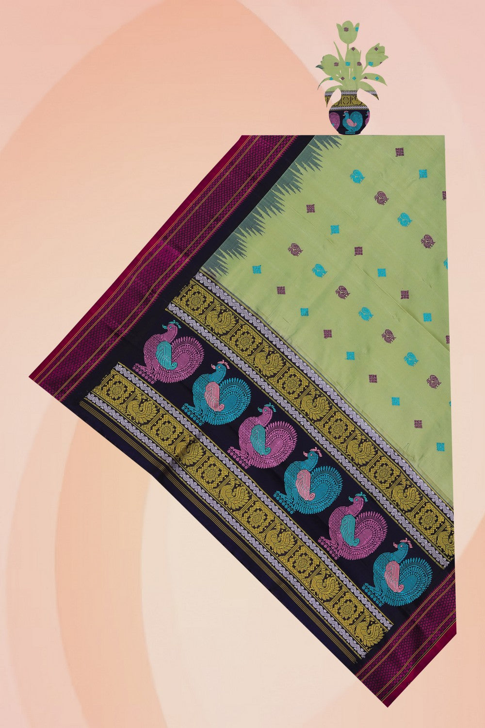 Gadwal Silk Mint Green Dupatta