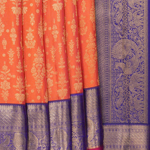 Kanchipattu Brocade Coral Orange Saree