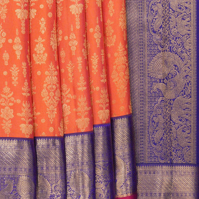 Kanchipattu Brocade Coral Orange Saree