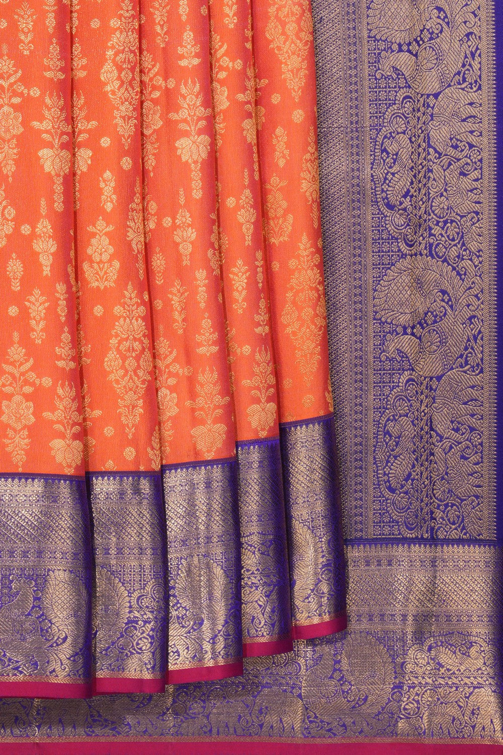 Kanchipattu Brocade Coral Orange Saree