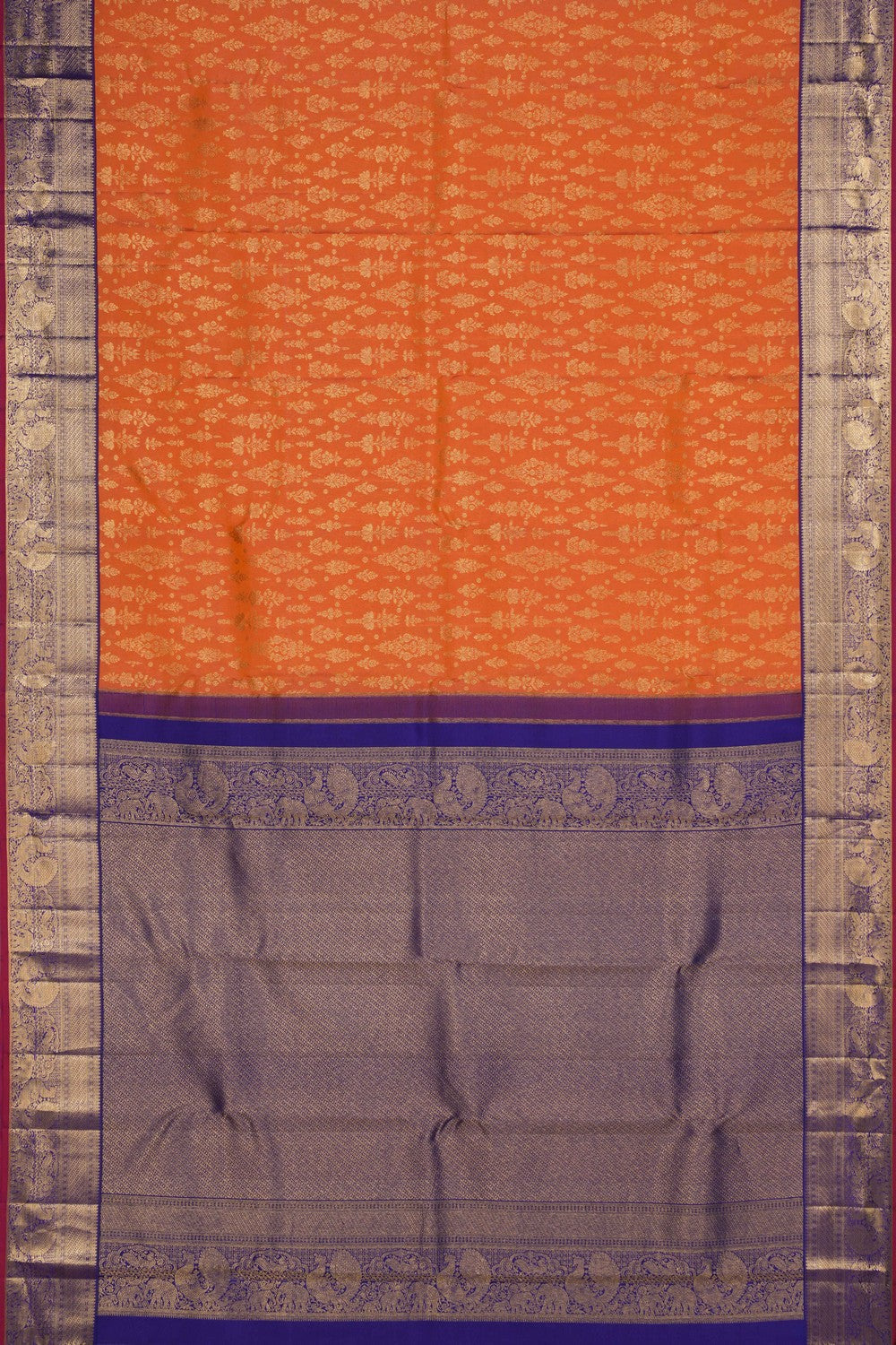 Kanchipattu Brocade Coral Orange Saree