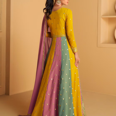 Yellow Anarkalisuit Beautiful Indian Wedding Party Wear Designer Suit