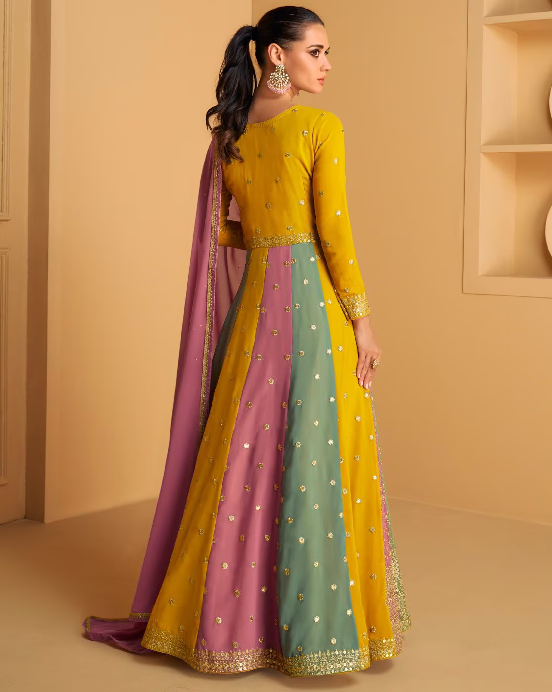 Yellow Anarkalisuit Beautiful Indian Wedding Party Wear Designer Suit