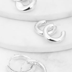 Rhinestone Studded Chunky Hoop Earring Trio