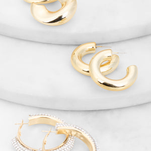 Rhinestone Studded Chunky Hoop Earring Trio