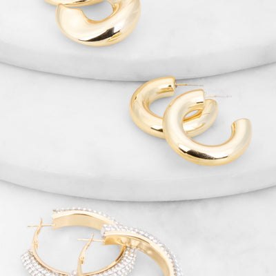 Rhinestone Studded Chunky Hoop Earring Trio
