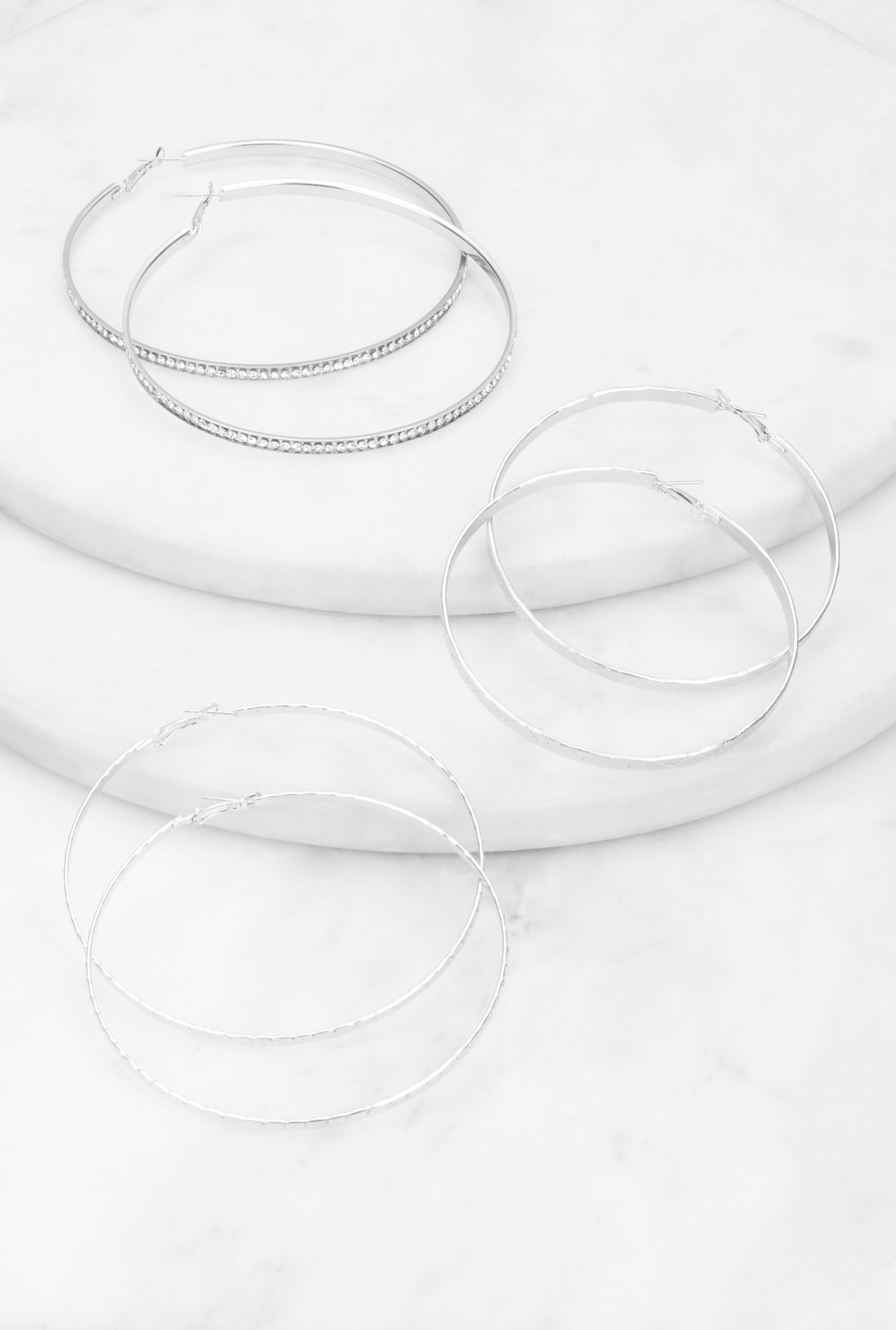 Jumbo Rhinestone Hoop Earring Trio