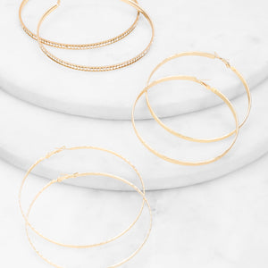 Jumbo Rhinestone Hoop Earring Trio