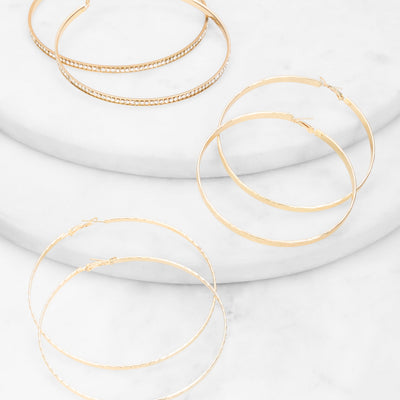 Jumbo Rhinestone Hoop Earring Trio