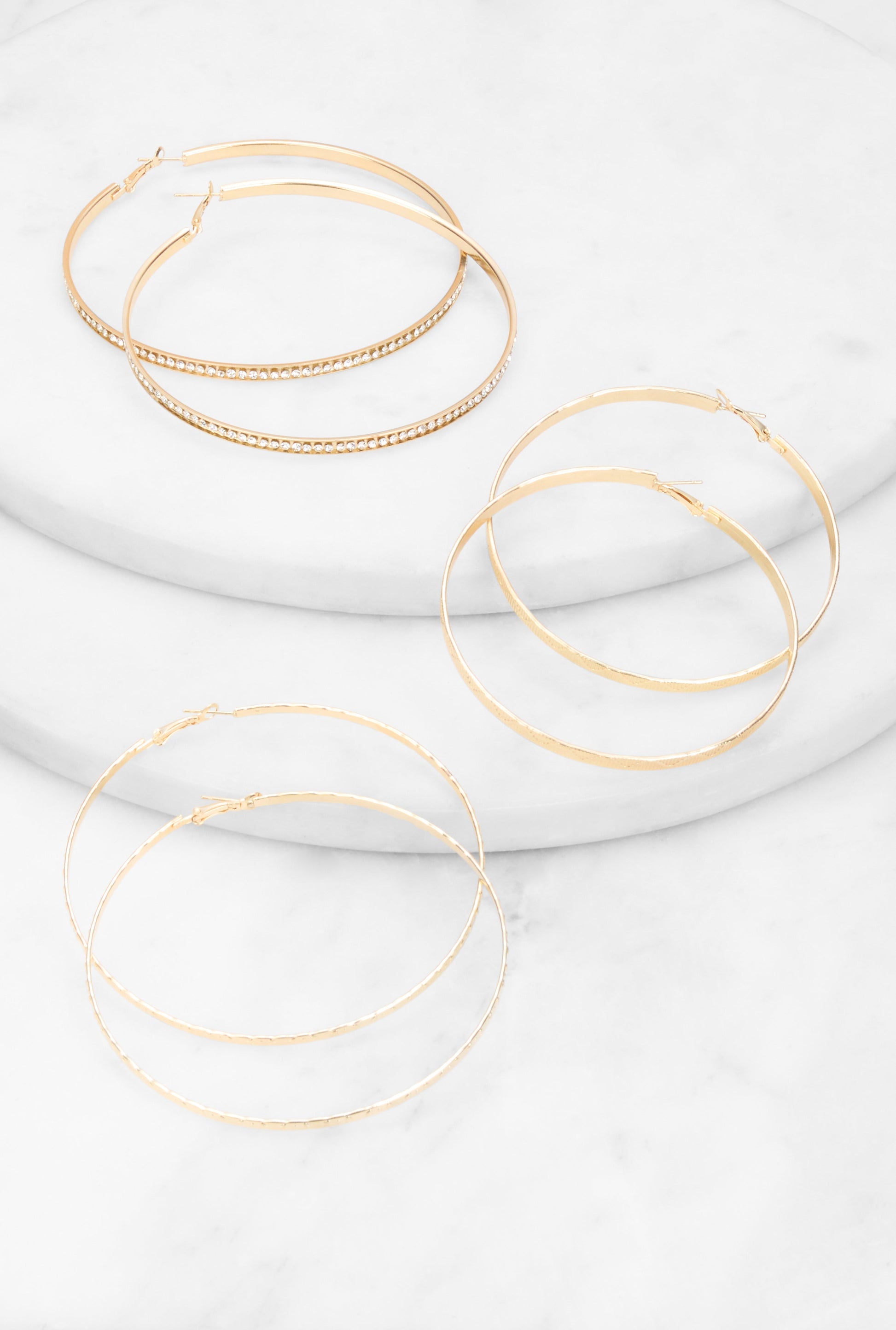 Jumbo Rhinestone Hoop Earring Trio